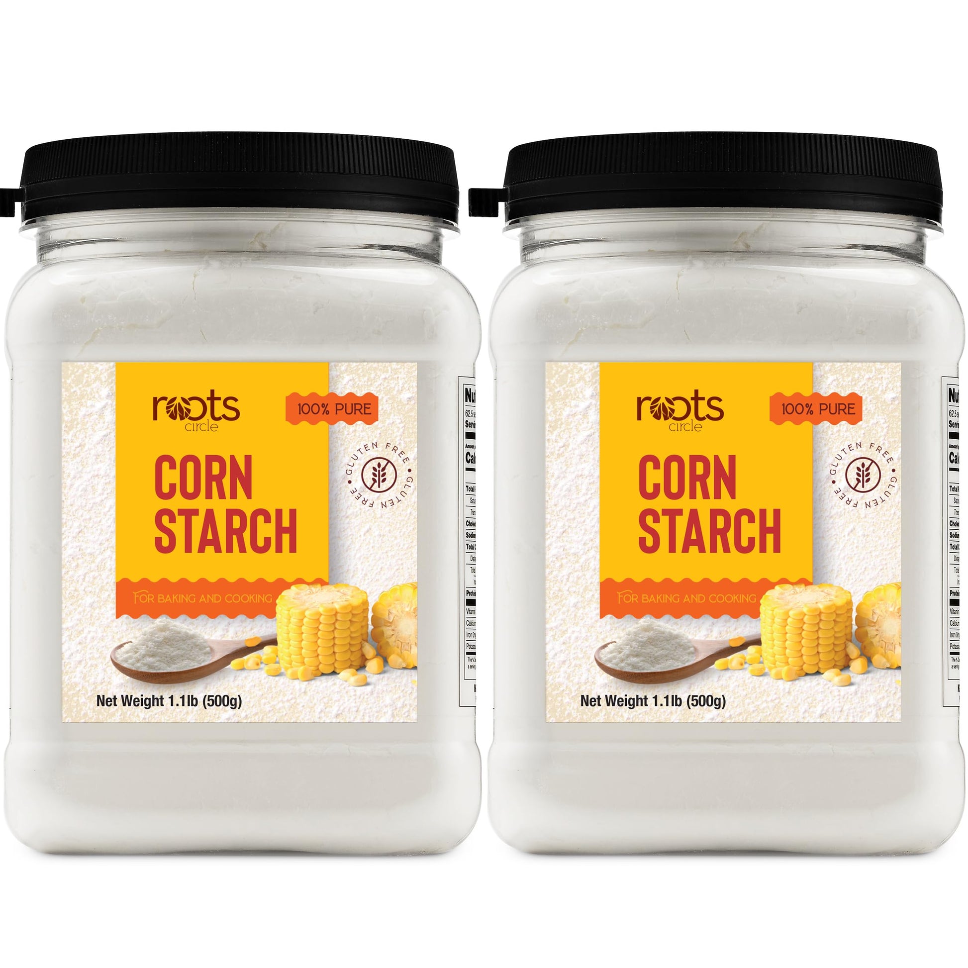Roots Circle 100% Pure Corn Starch | 2 [17oz] Airtight Containers | All Natural Thickener for Soups  Stews  Gravy  Baking Pies  Puddings & Cakes | Gluten-Free  Non-GMO  Vegan  Kosher  Food-Grade