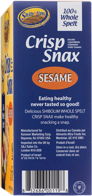Shibolim Whole Spelt Crackers with Sesame, 5 Calorie Cracker, 6oz (3 Pack) Low Sodium, Wholesome, Tasty & Crisp Spelt Crackers,