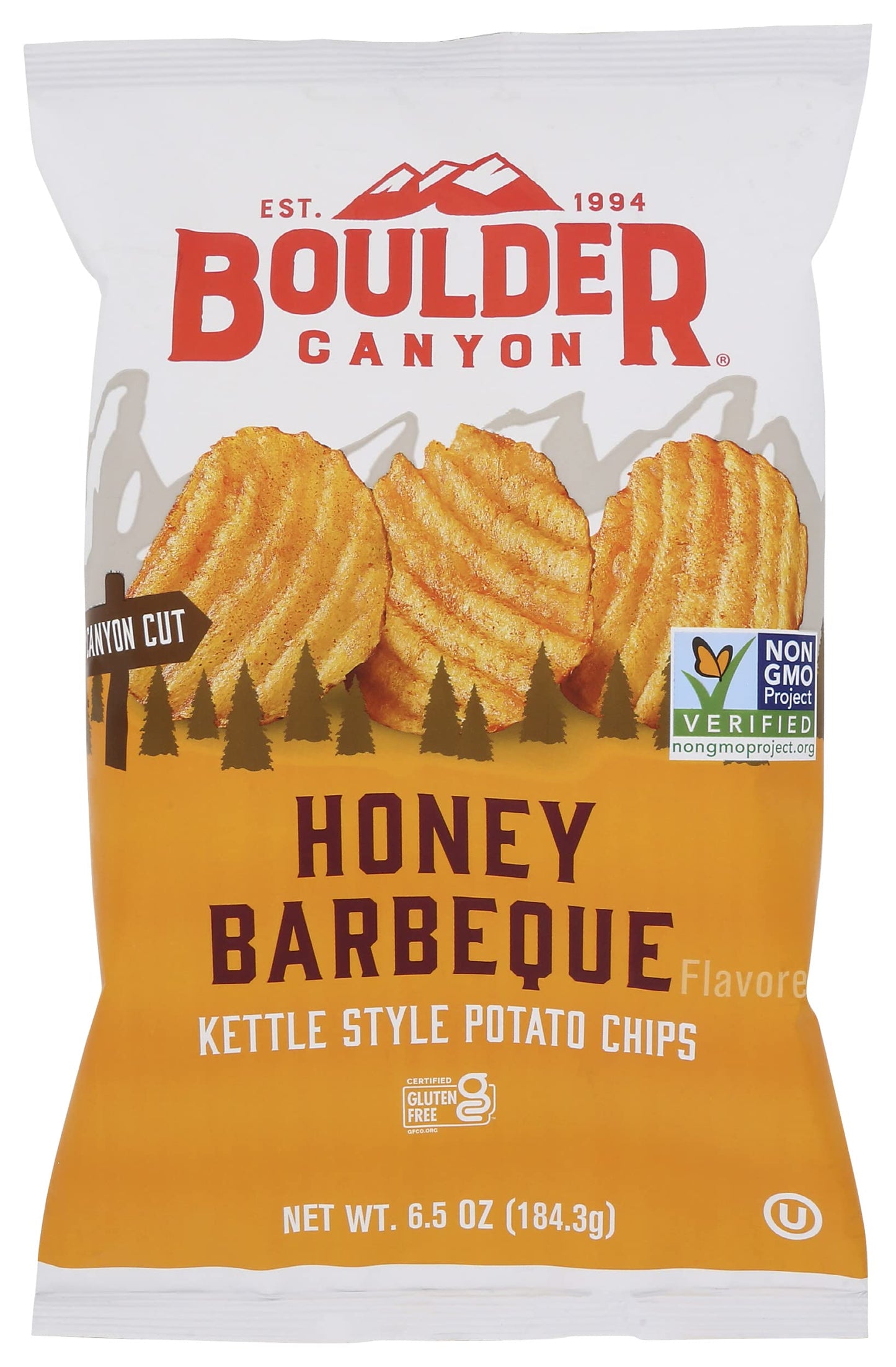 Boulder Canyon Kettle Cooked Canyon Cut Potato Chips, Honey BBQ, All Natural, Gluten Free & Non-GMO, 6.5 Oz (Pack of 12)