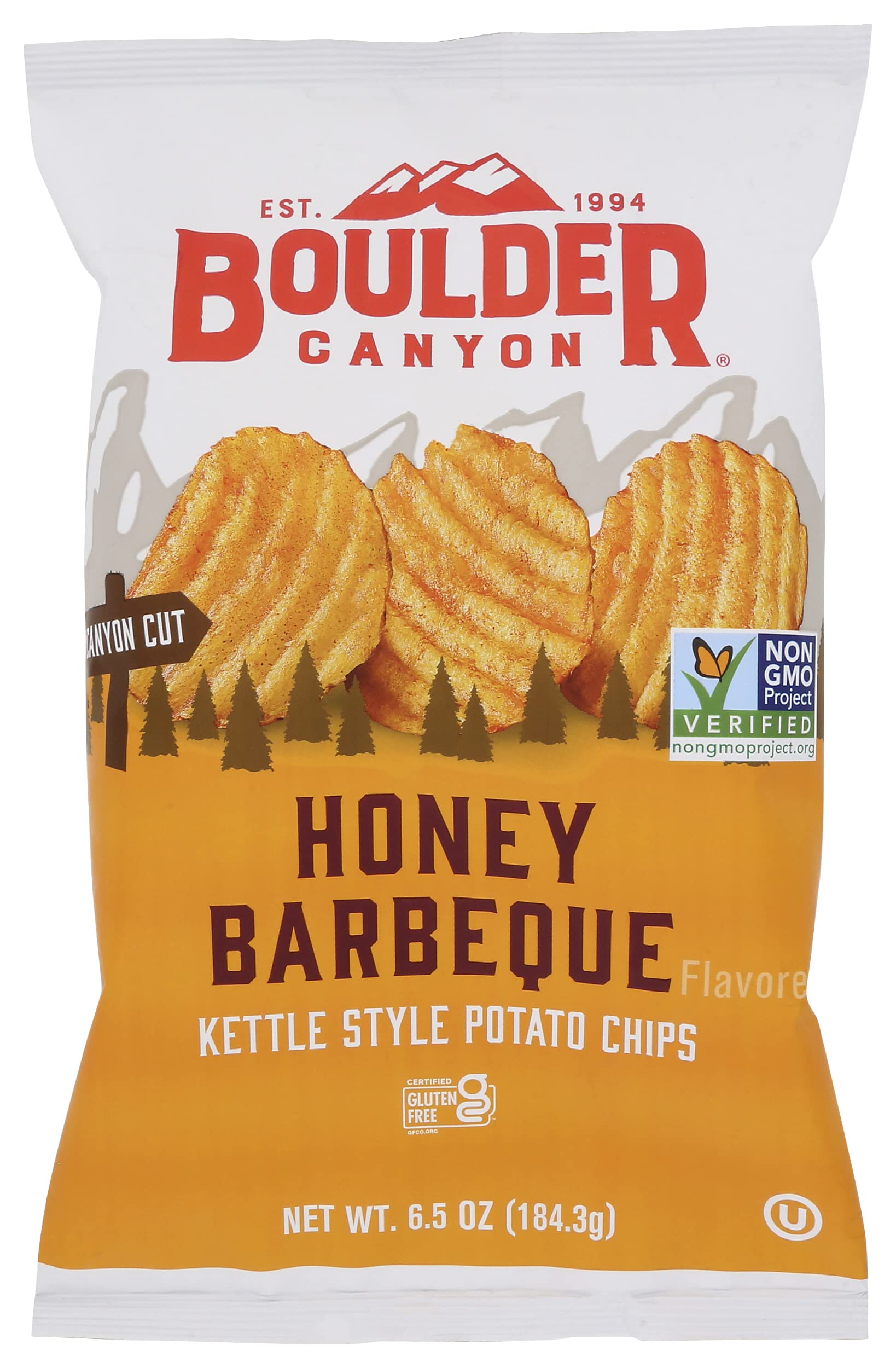 Boulder Canyon Kettle Cooked Canyon Cut Potato Chips, Honey BBQ, All Natural, Gluten Free & Non-GMO, 6.5 Oz (Pack of 12)