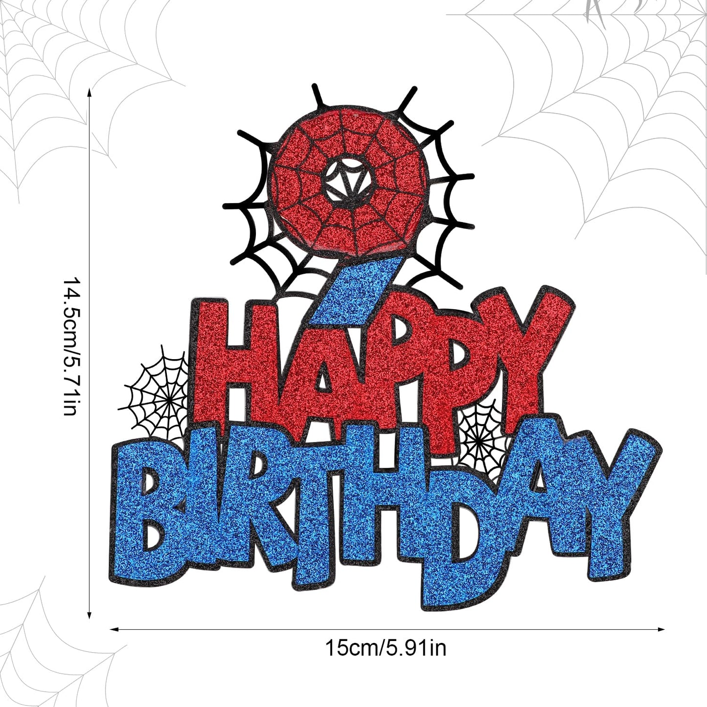 XIHIRCD Spider Birthday Cake Topper, Double-Sided Cupcake Decoration, Model 049, Colors: Black, Blue, Red, Number 9