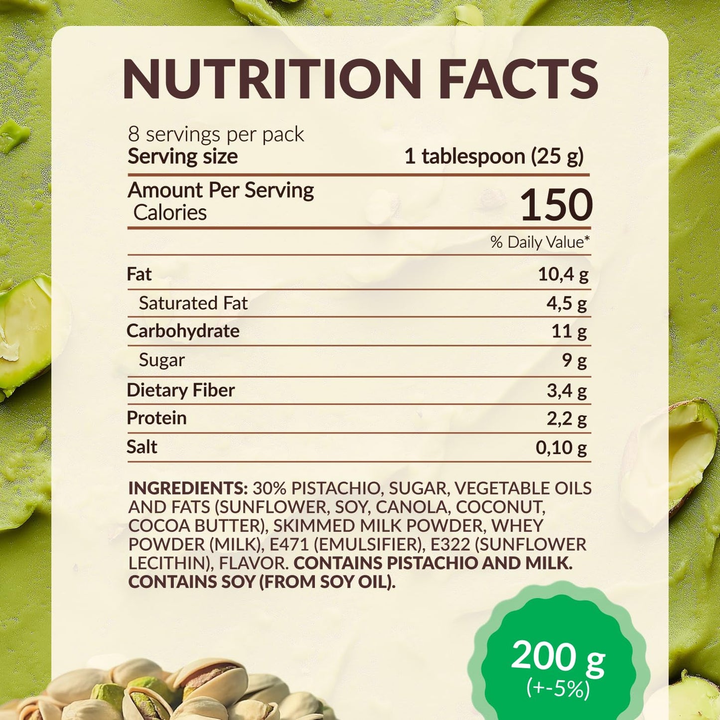 ZEMUS Premium Pistachio Cream Spread, 7.05 oz – Gluten-Free, Rich & Smooth, Perfect for Chocolate Bar Recipes