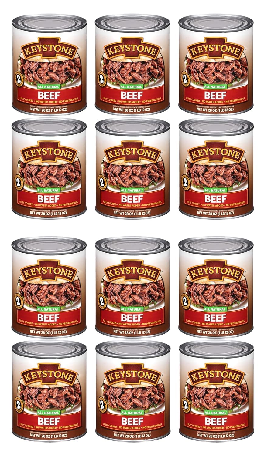 Keystone Meats All Natural Heat and Serve Canned Beef 28 Oz Fully Cooked Canned Meat Shelf Stable Emergency Survival Canned Food