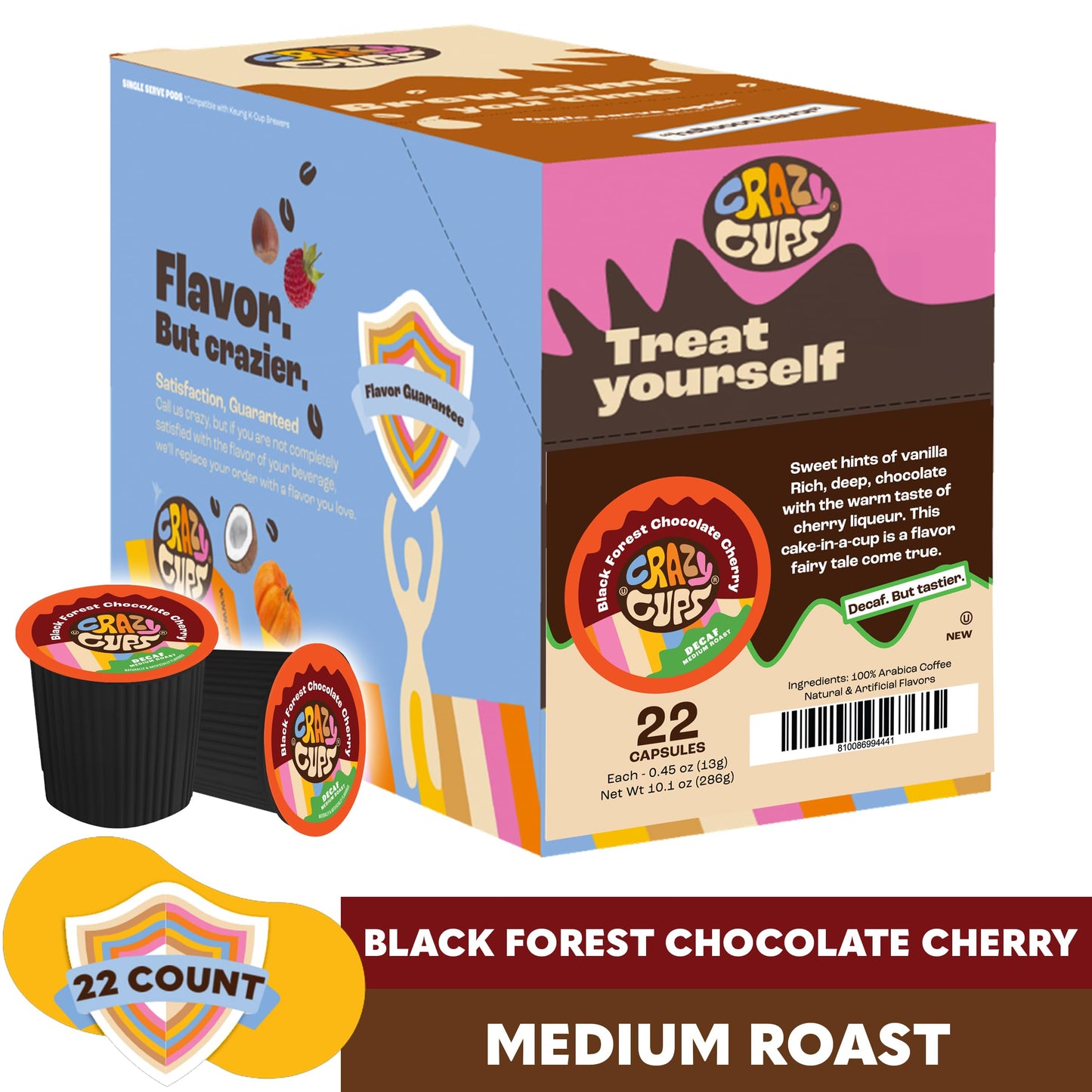 Crazy Cups Decaf Black Forest Chocolate Cherry Coffee Pods, Decaf Flavored Coffee Pods In Single Serve Cups Compatible With Keur