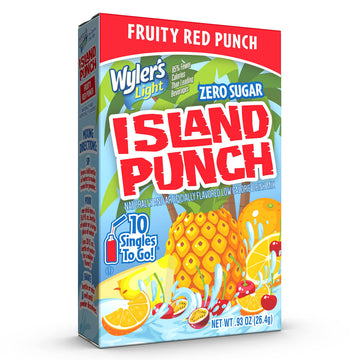 Wylers Light Island Punch Singles To Go Water Drink Mix, Fruity Red Punch, 10 Count Pack, 21.44 Ounce