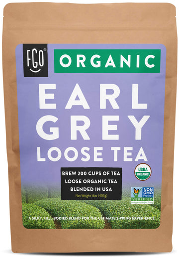 Fgo Organic Earl Grey Loose Leaf Tea, Resealable Kraft Bag, 16Oz, Packaging May Vary (Pack Of 1)