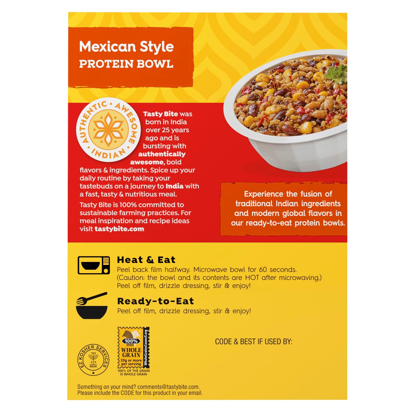 Tasty Bite Bowls Variety, Pack Of 6, Mexican Protein, Mediterranean Protein, Indian Protein, Chickpea Biryani, Smoky Paneer Biry