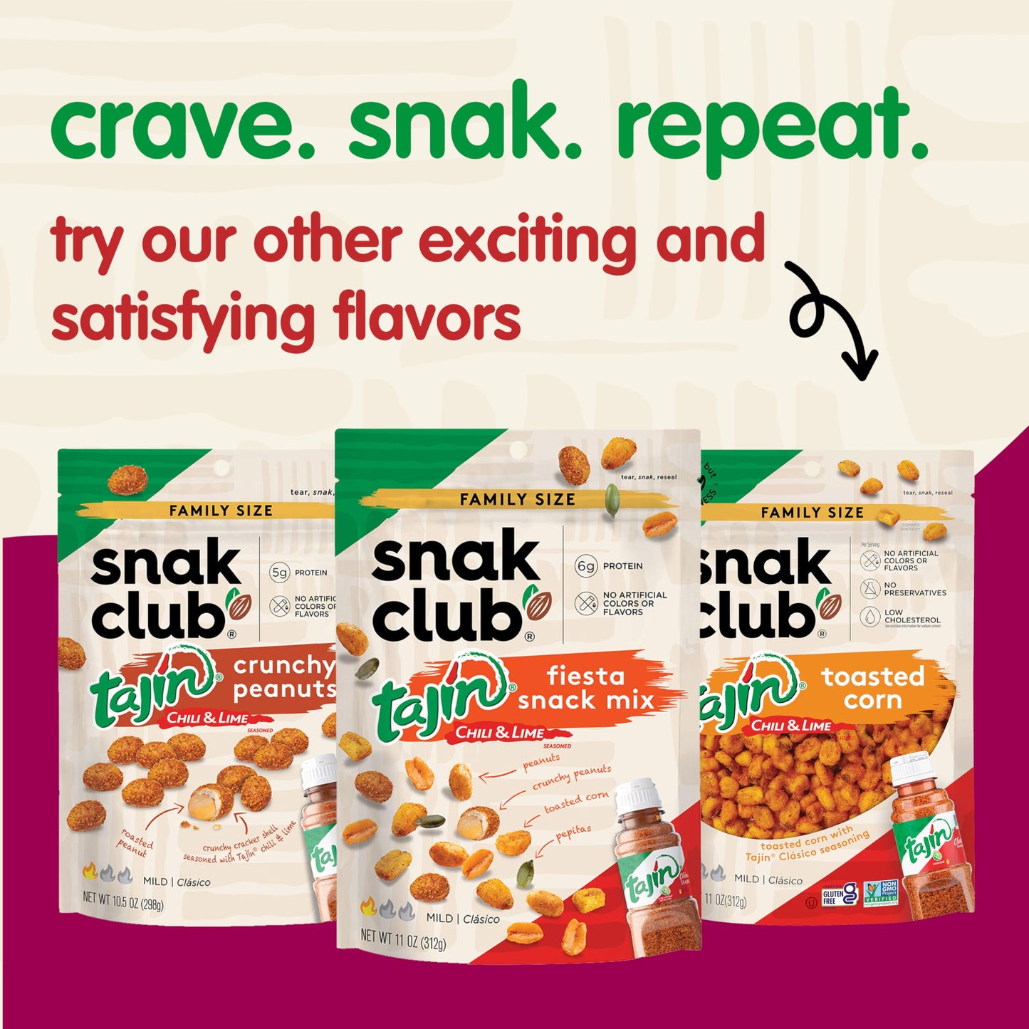 Snak Club Tajin Peanuts, Roasted Nuts with Chili and Lime Seasoning, Mild, Gluten-Free and Kosher Snacks, No Artificial Colors o