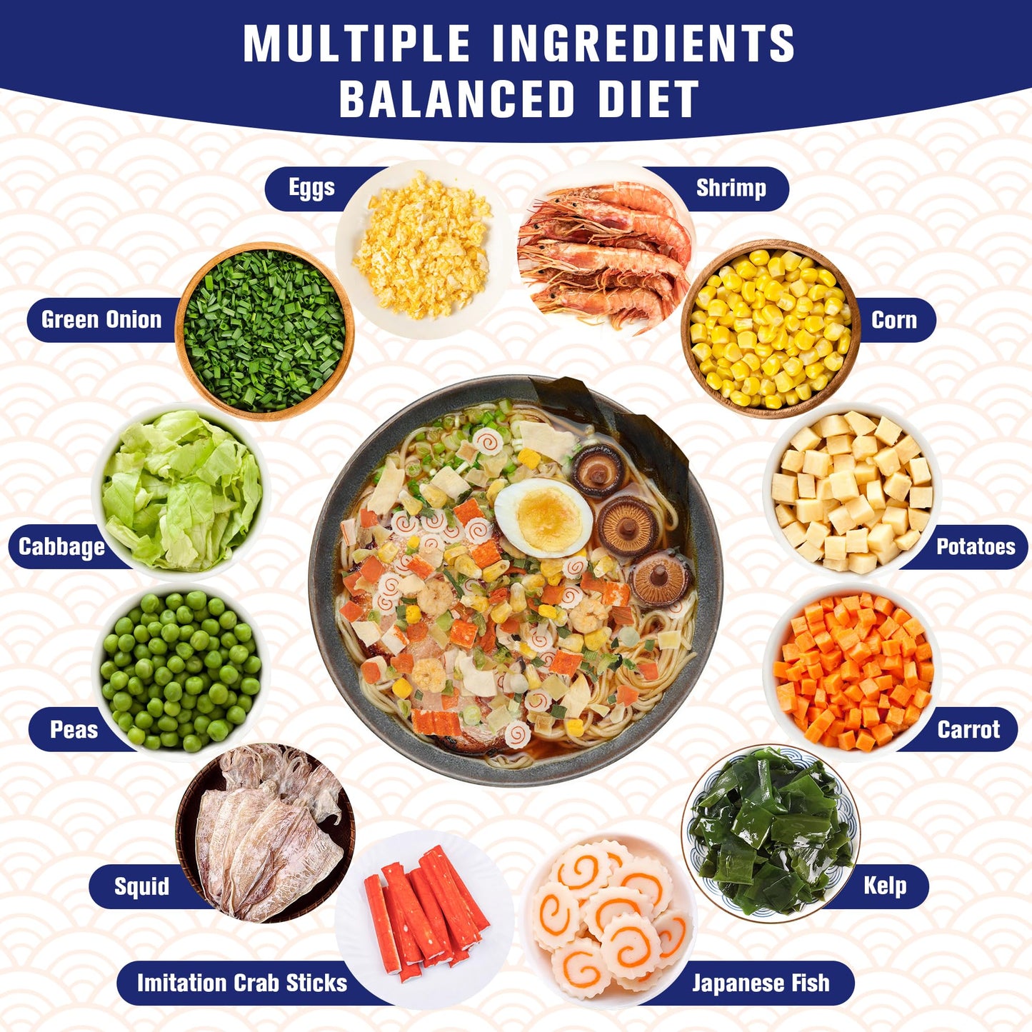 Classic Ramen Toppings Seafood Mix 14oz  12 Ingredient Blend with Shrimp  Squid & Sea etc  Dried Ramen Toppings Flavor Rich  Non-GMO  Low Sodium for Ramen  Instant Noodles & Soup Topper