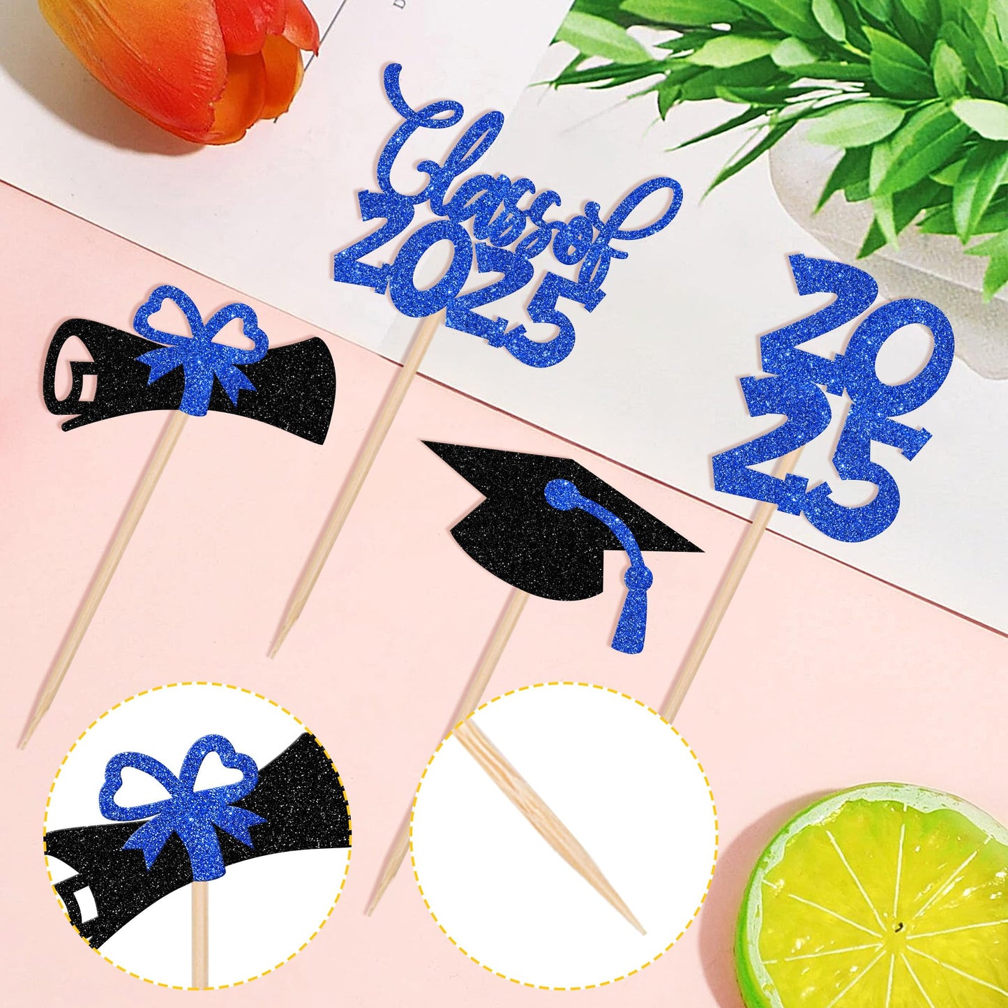 24 Pcs 2025 Graduation Theme Cupcake Toppers Glitter Class Of 2025 Diploma Congrats 2025 Graduation Cap Cupcake Picks For 2025 G