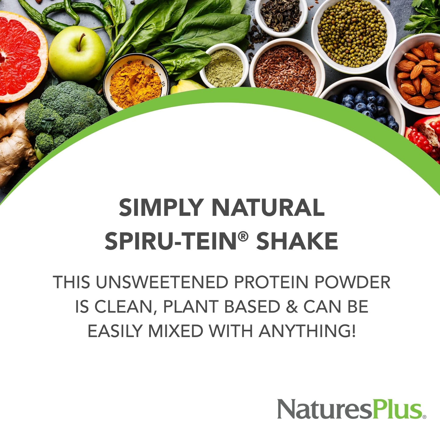 NaturesPlus SPIRU-TEIN Simply Natural, Original Vanilla - 0.81 lb - Unsweetened Plant-Based Protein Shake - Non-GMO, Vegetarian,