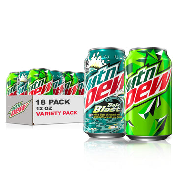 Mountain Dew Soda, 2 Flavor Baja Blast Variety Pack (Baja Blast, Original Dew), 12 Fl Oz Cans (Pack Of 18)