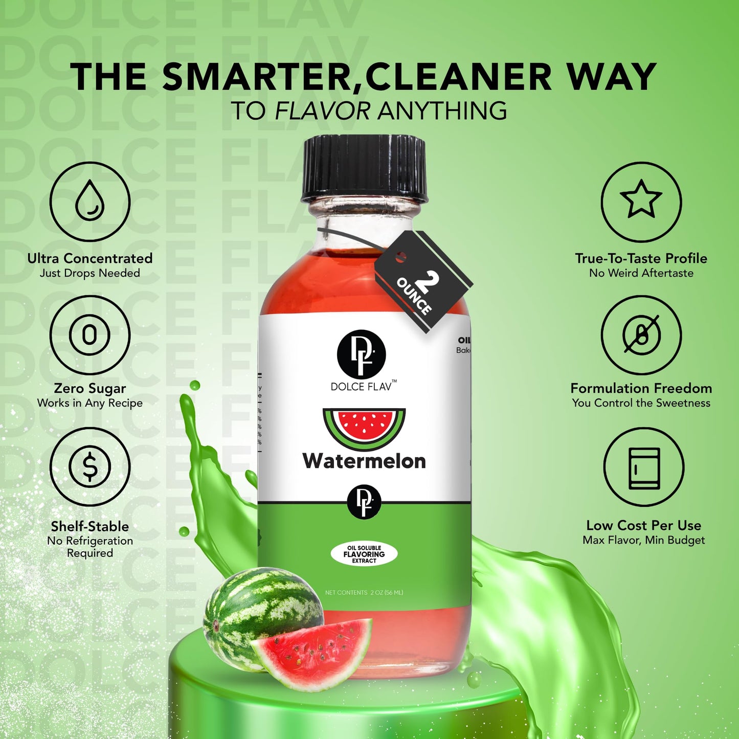 Dolce Flav Watermelon Extract - Oil-Soluble Concentrated Flavoring for Baking, Chocolates & Desserts, 2 Oz.