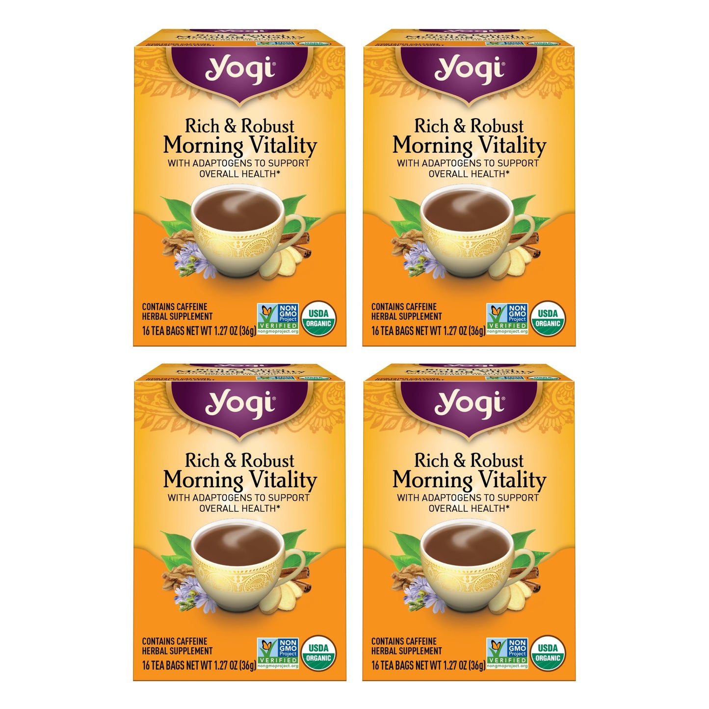Yogi Tea Rich & Robust Morning Vitality - 64 Organic Tea Bags (4 Pack) - 16 Count