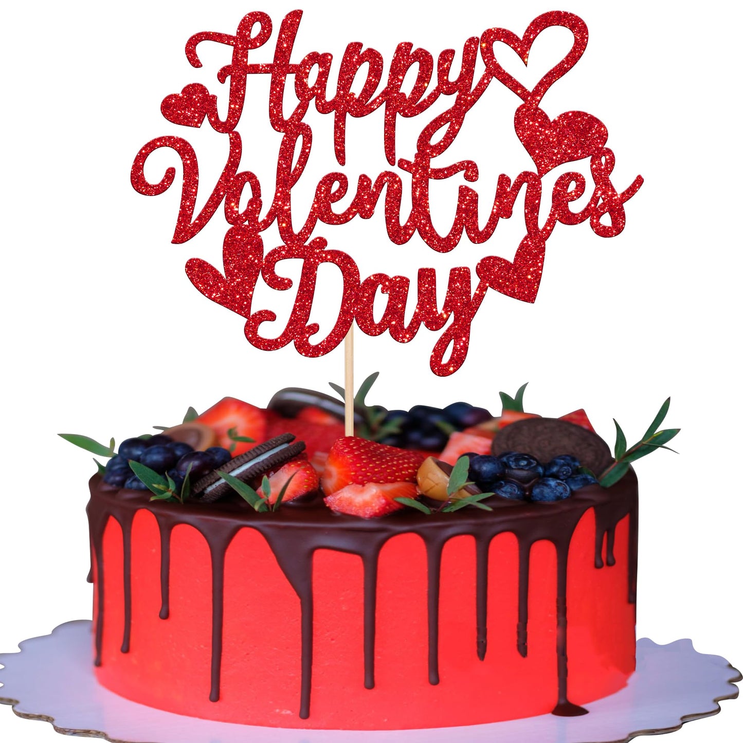1 Pack Happy Valentines Day Cake Topper Glitter Sweet Heart Love Be Mine Valentines Cake Pick For Valentines Day Engagement Theme Birthday Party Cake Decorations Supplies Red