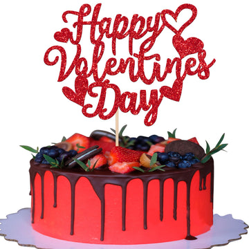 1 Pack Happy Valentines Day Cake Topper Glitter Sweet Heart Love Be Mine Valentines Cake Pick For Valentines Day Engagement Theme Birthday Party Cake Decorations Supplies Red