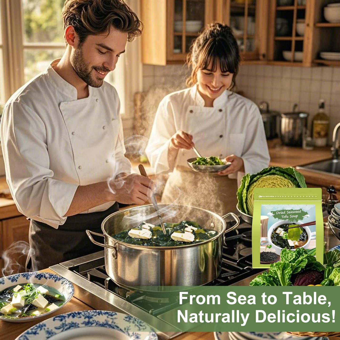 7Oz Bulk Dried Wakame Seaweed Miso Soup Kit - 100% Natural Dried Vegetables Tofu, Green Onion Mix For Japanese Ramen Flavor, Sou