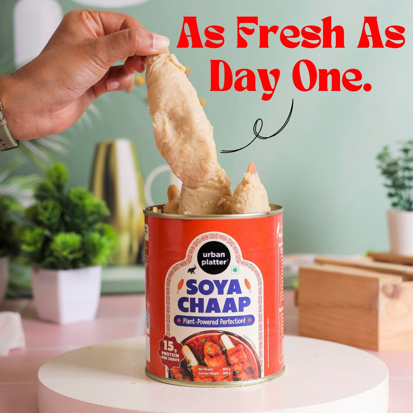 Urban Platter Vegan, Chunks On Stick Soya Chaap In Brine (800 To 500 G)