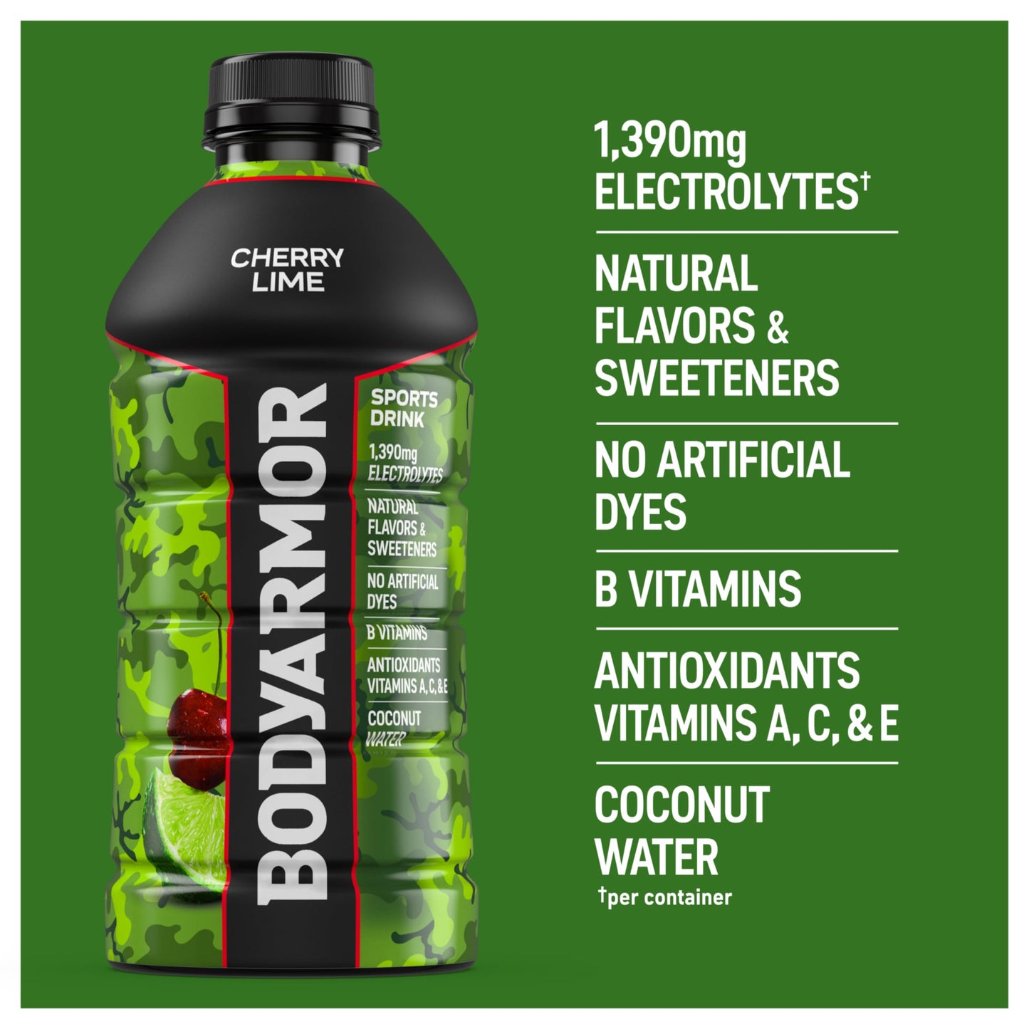 BODYprotective covering Sports Drink  Cherry Lime  Electrolyte Drink Hydration  28 Fl Oz Bottles (15 Pack)  Flavored Coconut Water with B Vitamins & Antioxidants