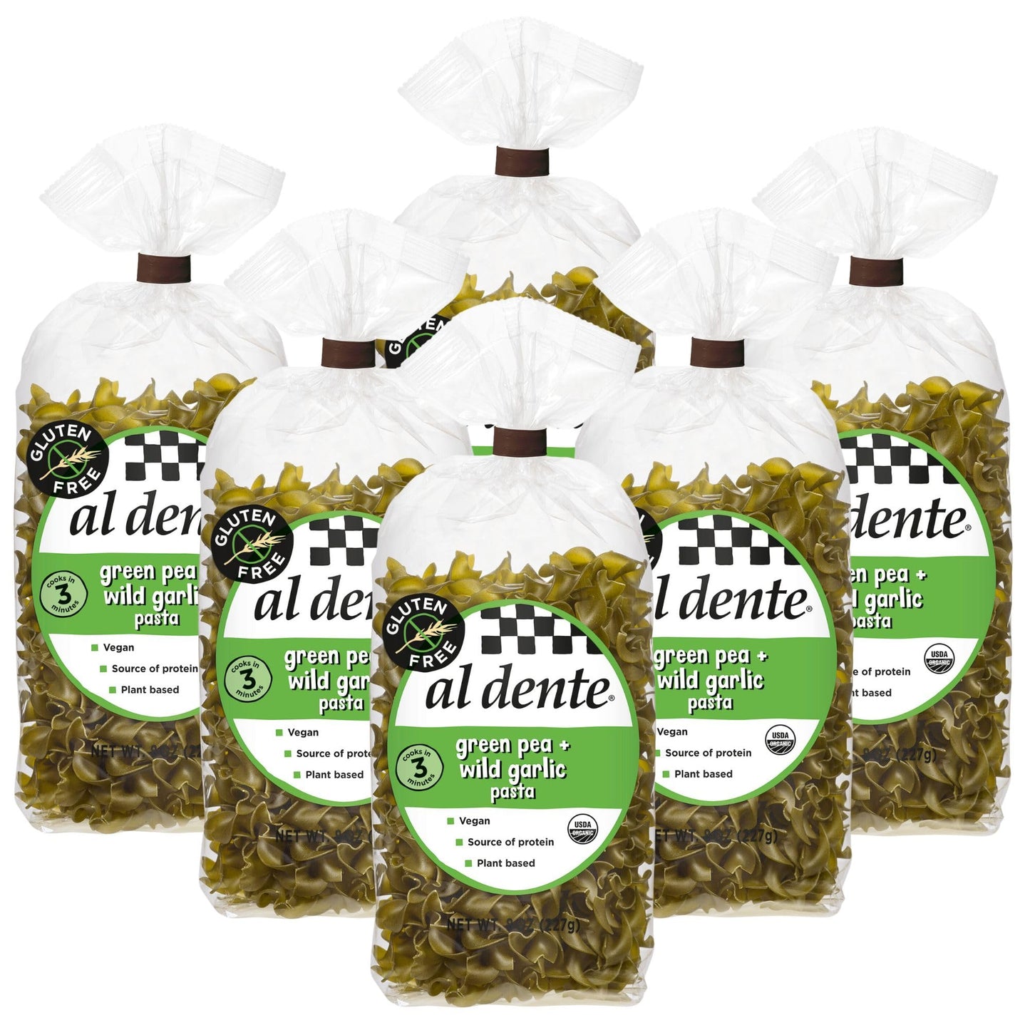 Al Dente Plant Based Pasta Green Pea + Wild Garlic, 8 Ounce (Pack Of 6)