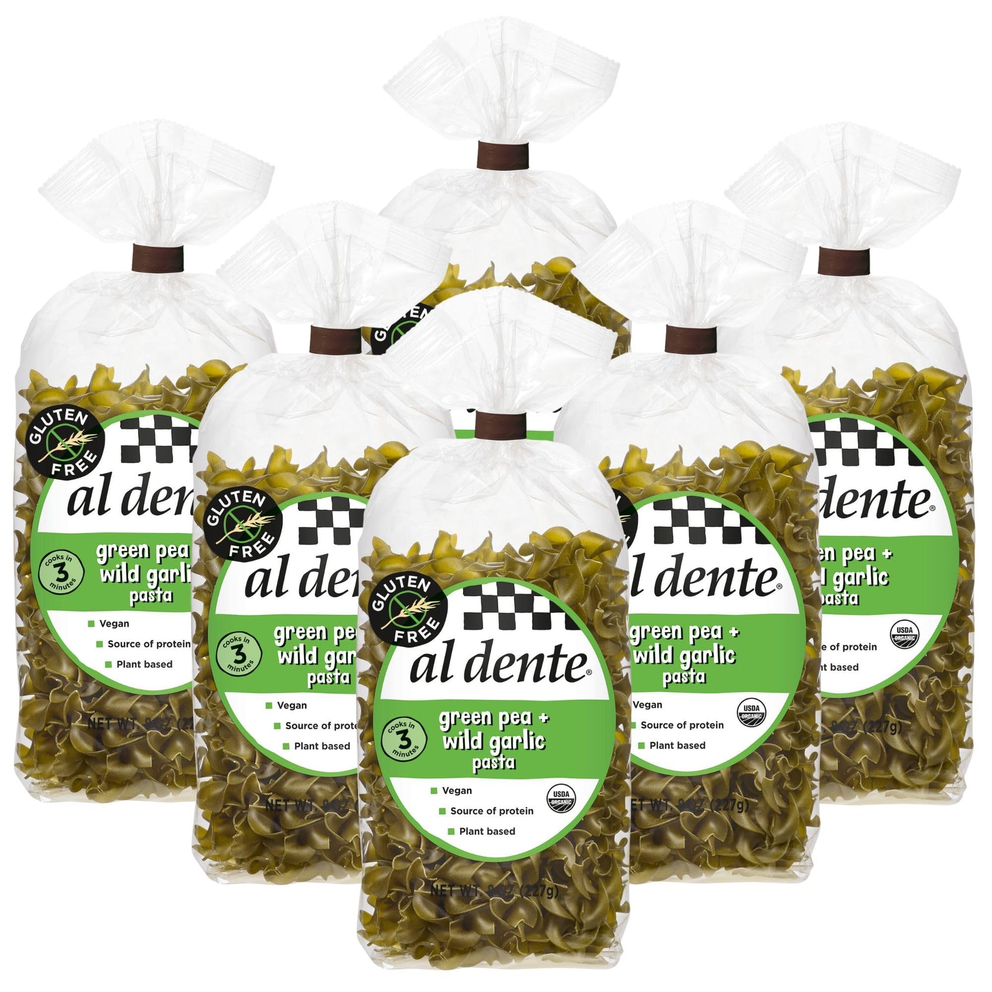Al Dente Plant Based Pasta Green Pea + Wild Garlic, 8 Ounce (Pack Of 6)