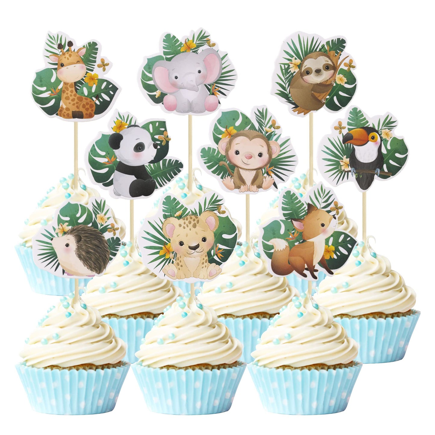 Gyufise Woodland Animal Cupcake Toppers, 36Pcs, Paper, Multi Color, Wild One Theme Birthday Party Decorations