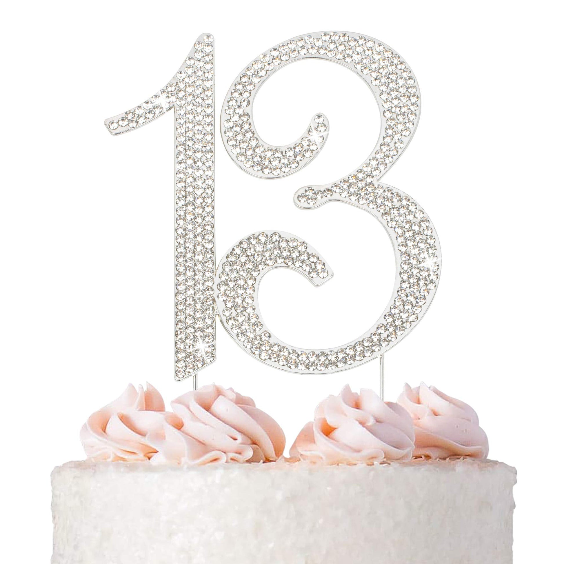 Crystal Creations 13 Cake Topper - Premium Silver Metal Decoration - 1 Count - Sparkly Rhinestone for 13th Birthday Party