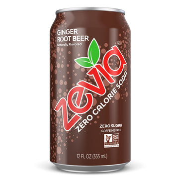 Zevia Zero Calorie Soda, Ginger Root Beer, 12 Fl Oz Cans, Pack of 24