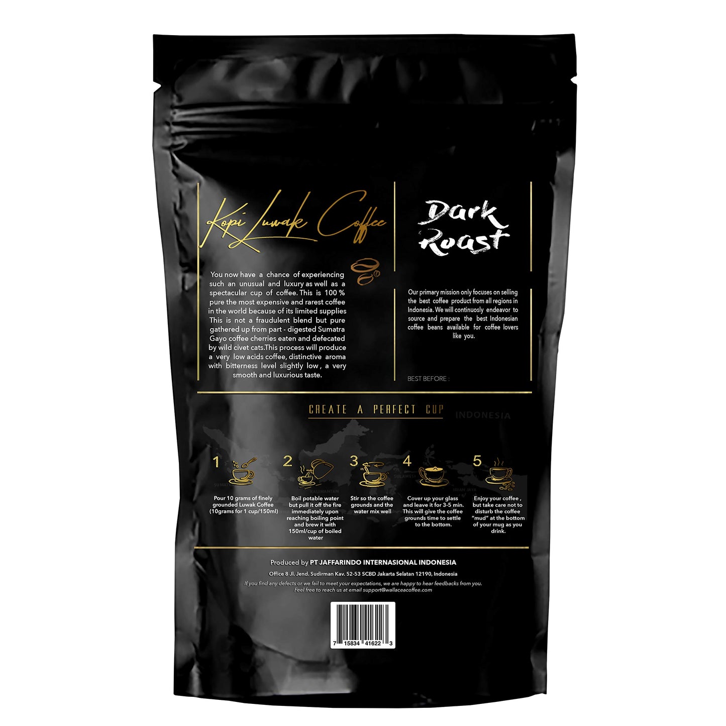 Wallacea Coffee Certified Wild Kopi Luwak Coffee Ground, Civet Coffee, Kopi Luwak From Gayo Sumatra Indonesia Low Acid Medium Dark Roast (8.8 Oz)