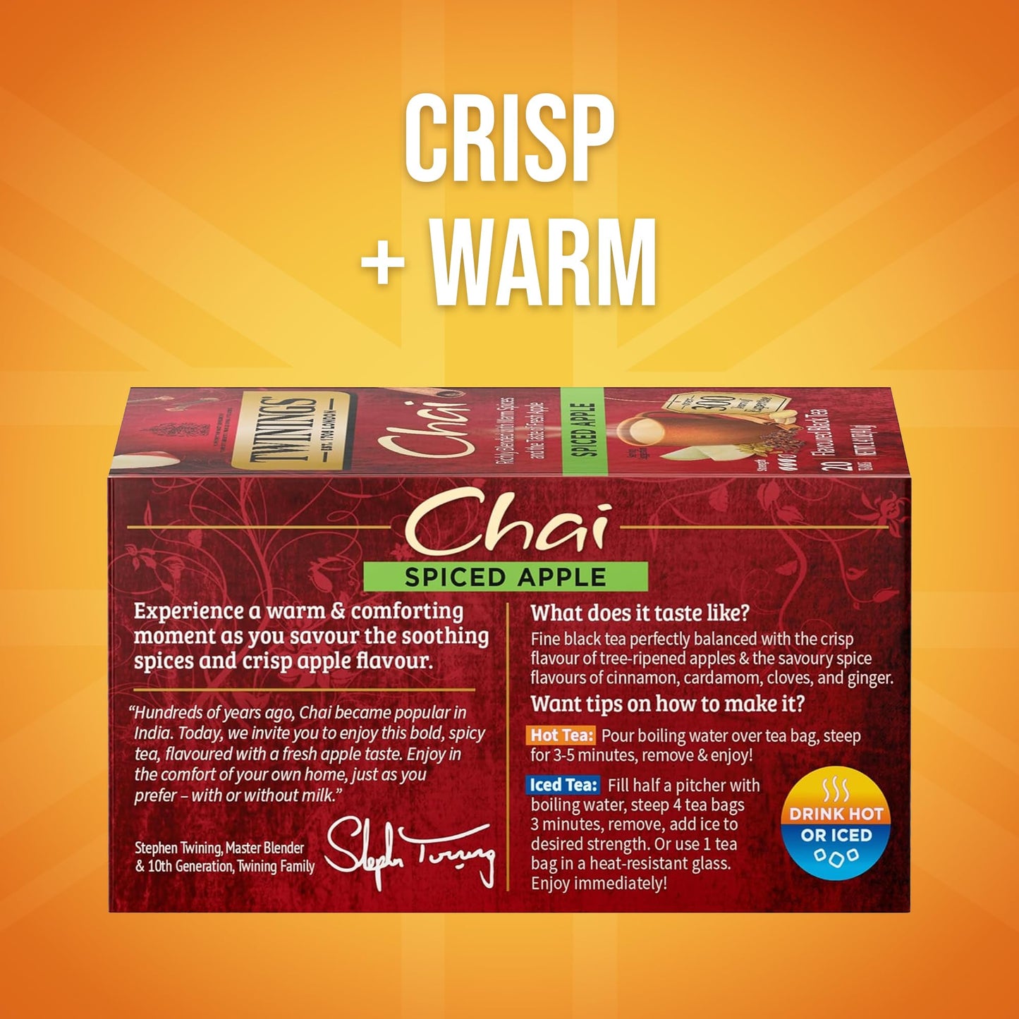 Twinings Spiced Apple Chai Black Tea Individually Wrapped Bags, 20 Count (Pack of 6), Sweet, Savoury Spices, Caffeinated, Enjoy