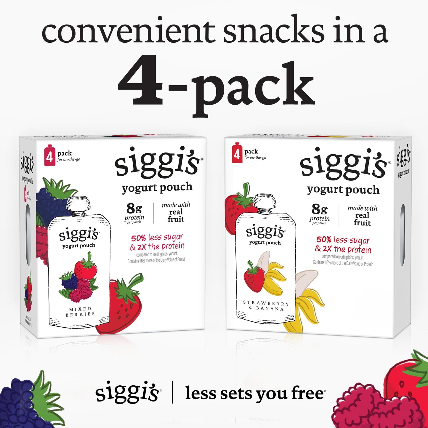 siggis Kids Lowfat Yogurt Pouches, Mixed Berries, 3.5 oz. Each, 4 Ct - 2% Milkfat