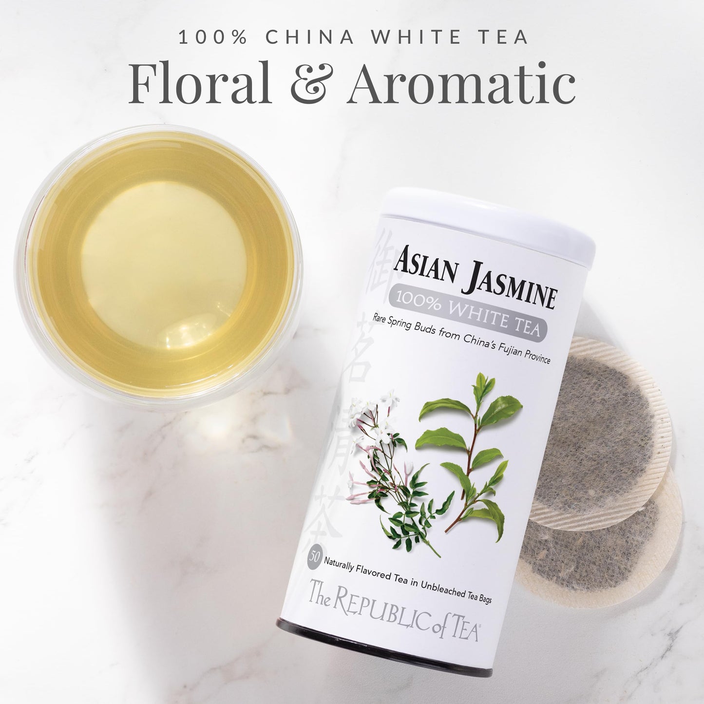The Republic of Tea Asian Jasmine White Tea Bags, Low-Caffeinated, 250 Count