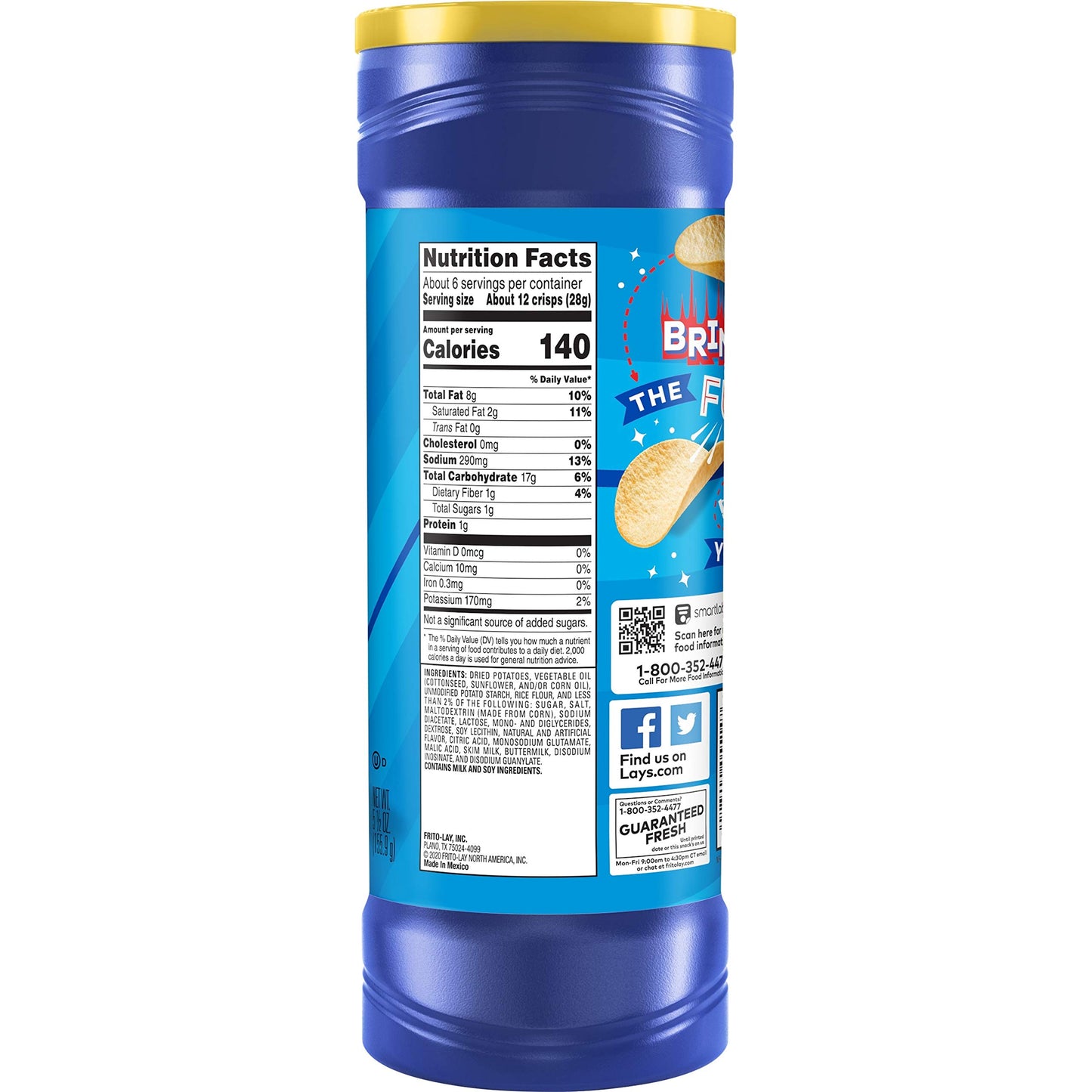 Lay's Stax Salt & Vinegar Potato Crisps, 5.5 Ounce - Crunchy Snack, Perfect for Sharing or On-the-Go