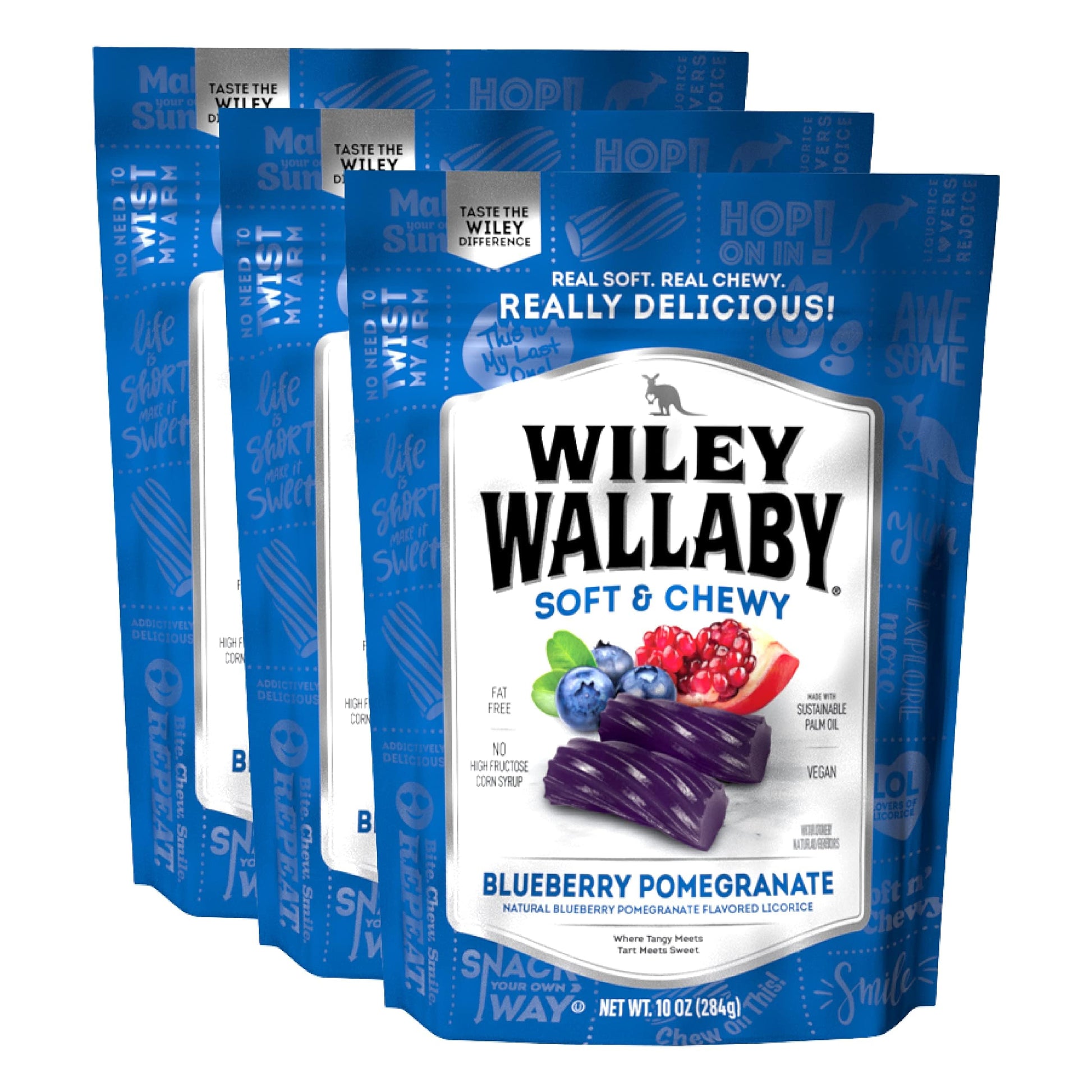 Wiley Wallaby Licorice 10 Ounce Classic Gourmet Soft & Chewy Australian Blueberry Pomegranate Candy Twists, 3 Pack