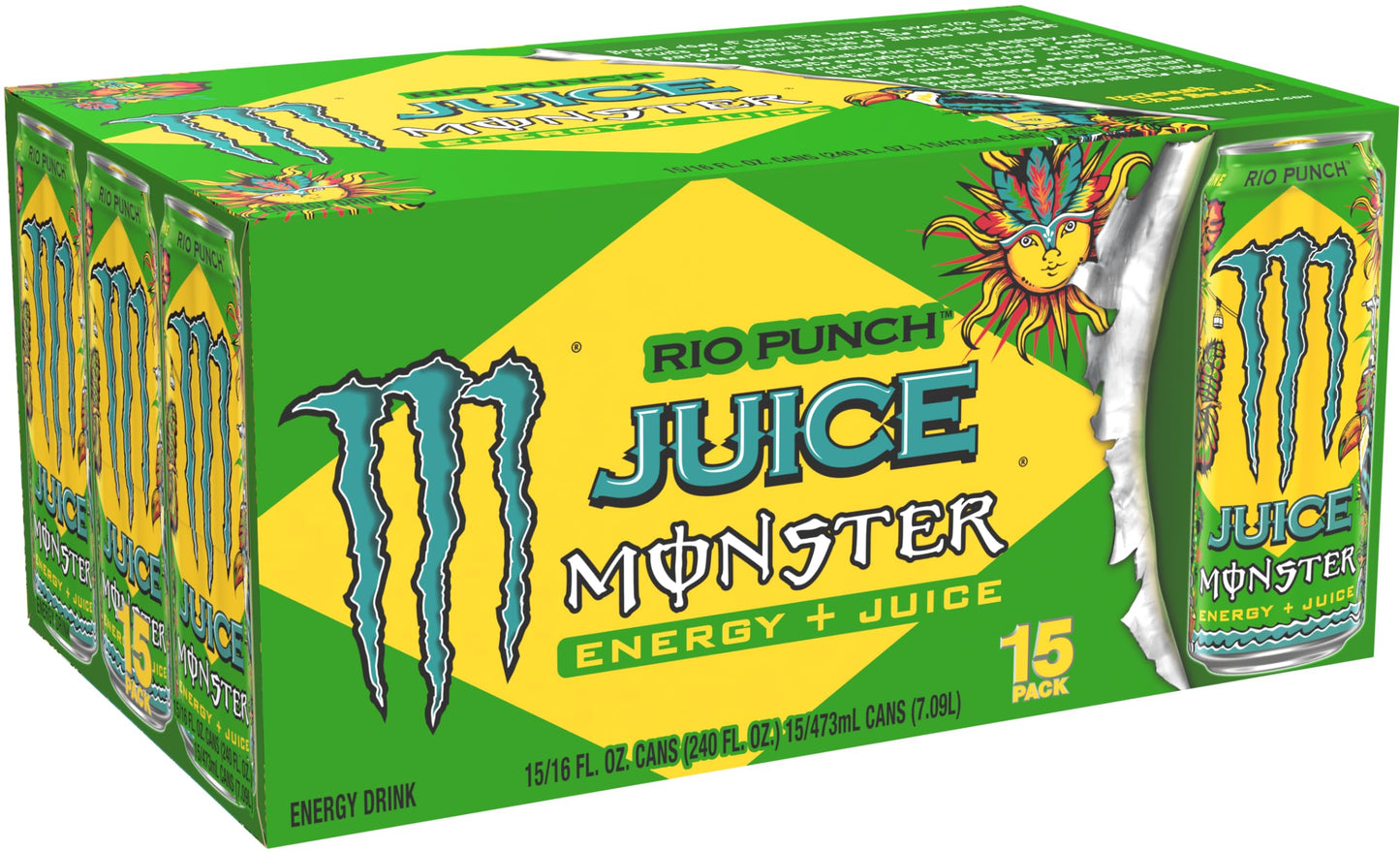Monster Energy Juice Rio Punch, Energy + Juice, Energy Drink, 16 Ounce (Pack Of 15)