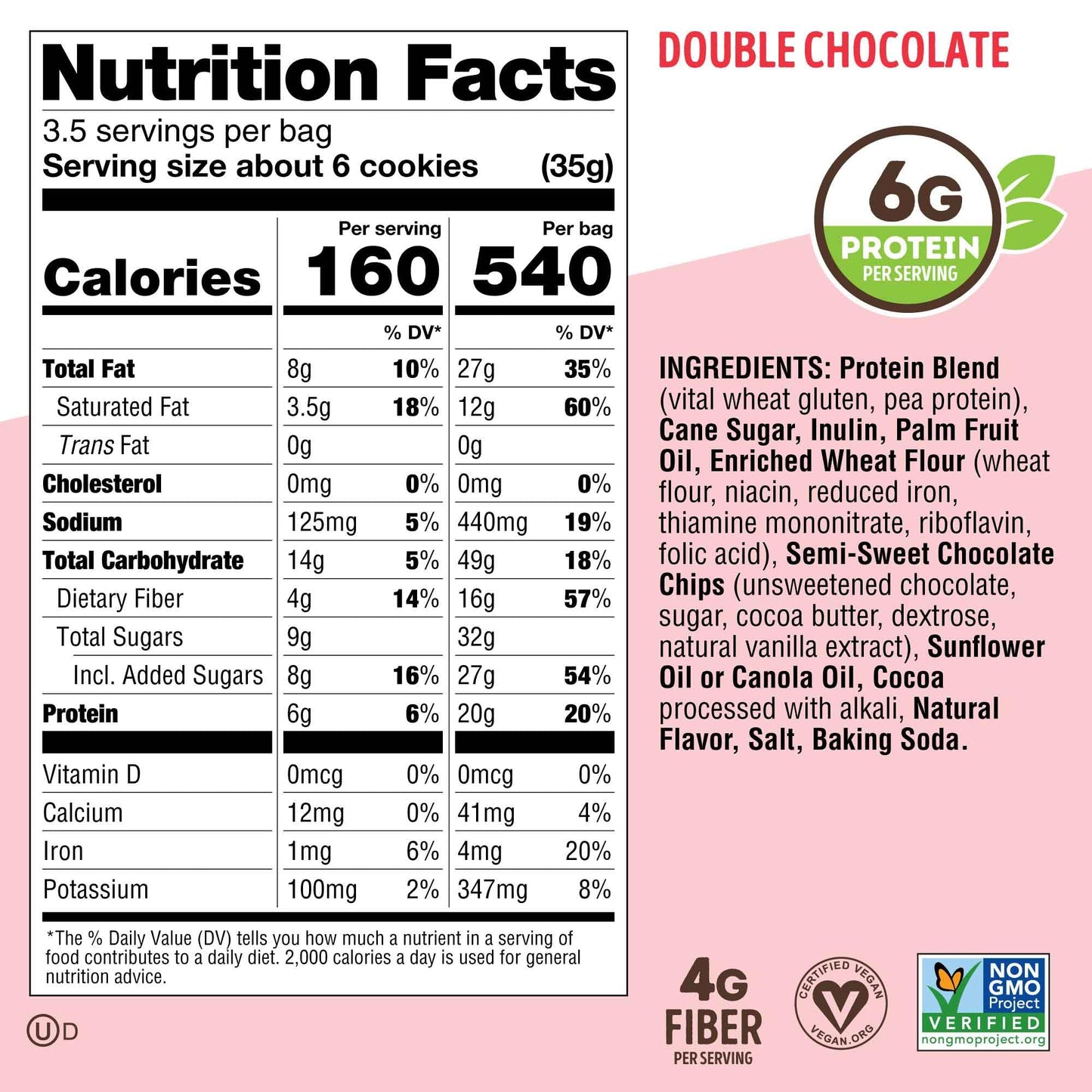 Lenny & Larry's The Complete Crunchy Cookie, Double Chocolate, 6g Plant Protein, Vegan, Non-GMO, 4.25 Ounce Pouch (Pack of 6)