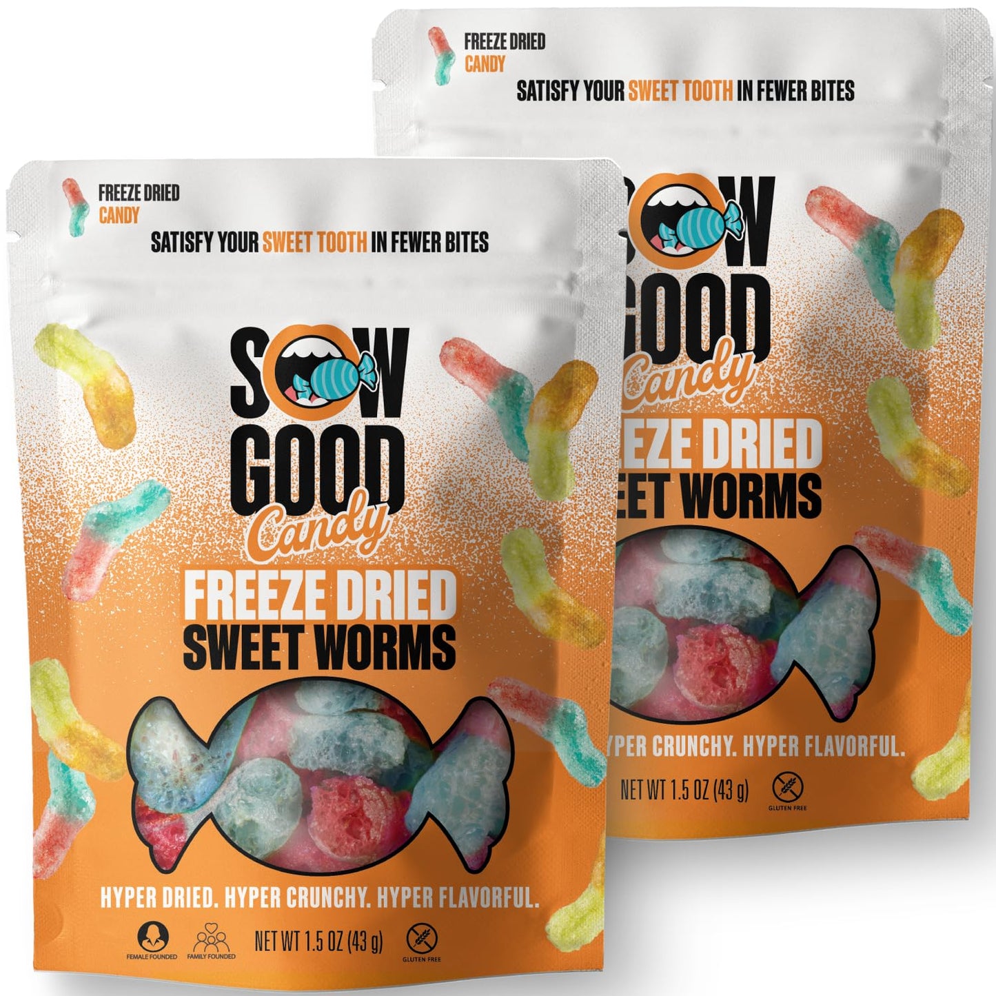 SOW GOOD Freeze Dried Candy Sweet Worms 2 Pack - Ideal for Snacking & Kids Parties