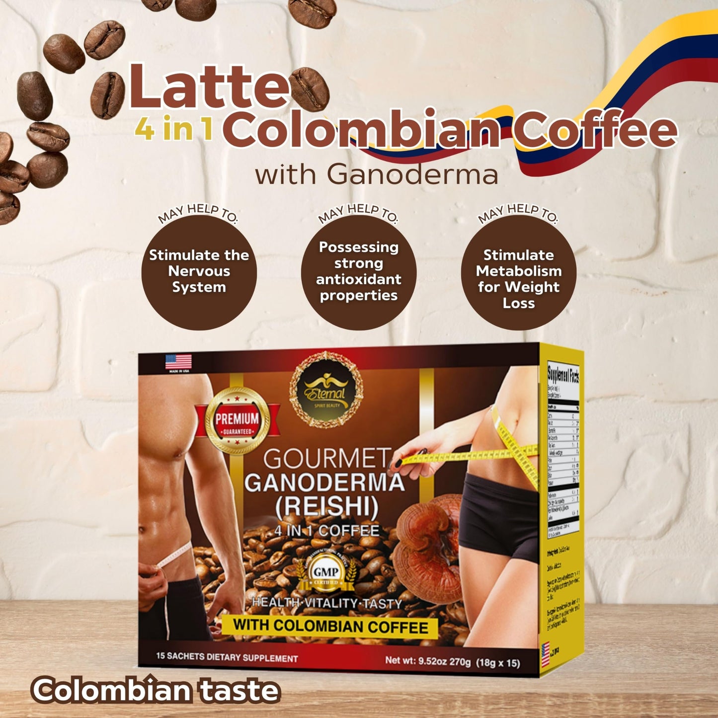 Eternal Spirit Beauty Colombian Latte Coffee Singles - Indulge In Instant Luxury With Individual Coffee Packets For On-The-Go Bliss (15 Sachets - 0.64 Oz Each)