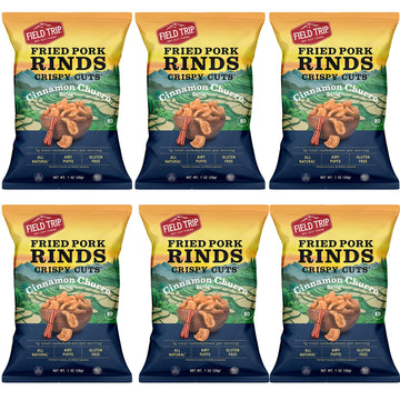 Field Trip Gluten Free Pork Rinds, Paleo And Keto Friendly Airy Puffs, Crunchy High Protein Snacks, Low Carb Snack From Back Pork Skins, 1Oz Bag, 6 Pack, Cinnamon Churro, Holiday & Christmas Gift Item