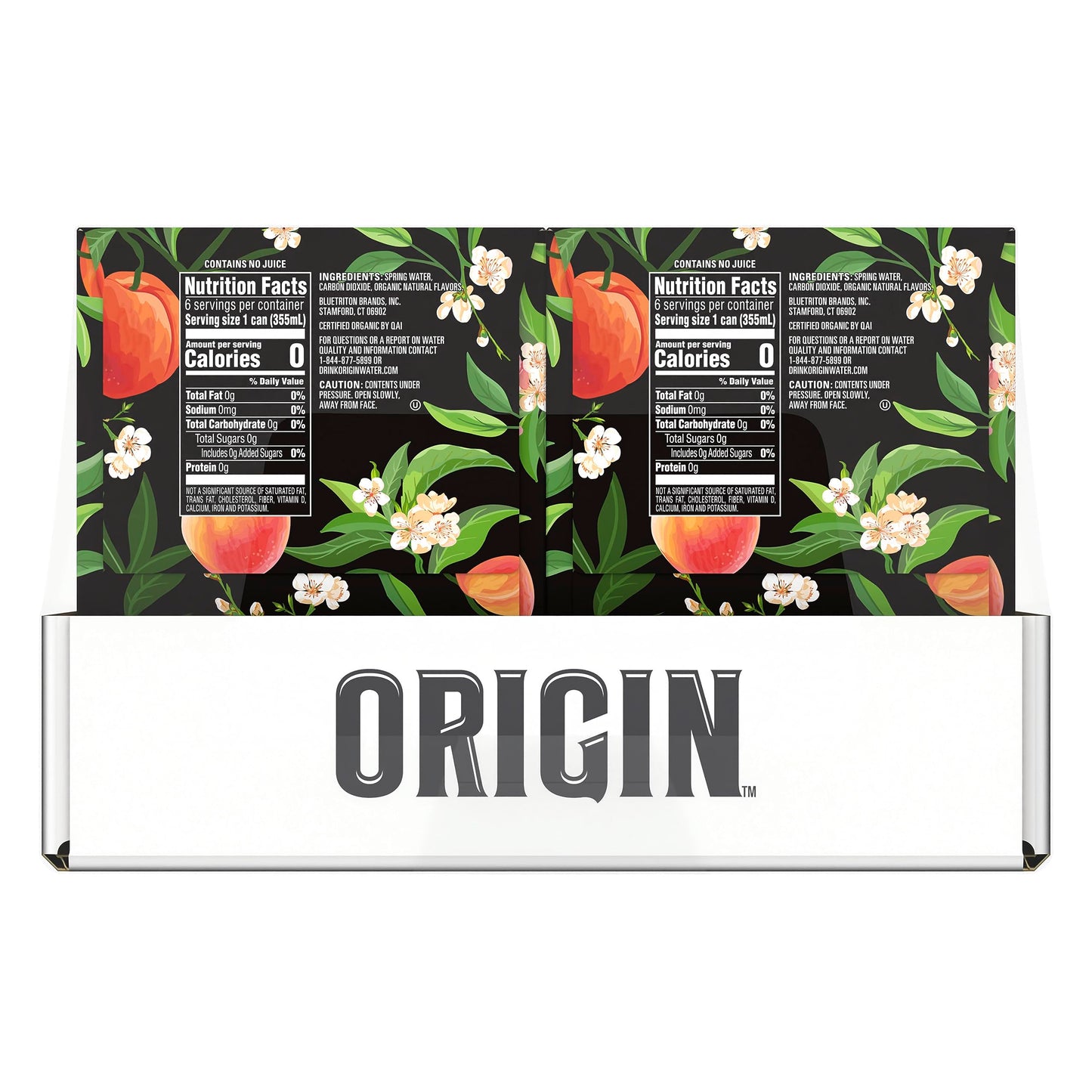 ORIGIN Organic Non-GMO Peach Flavor Sparkling Water, 12 Fl Oz Cans, Pack of 24, Recyclable Aluminum