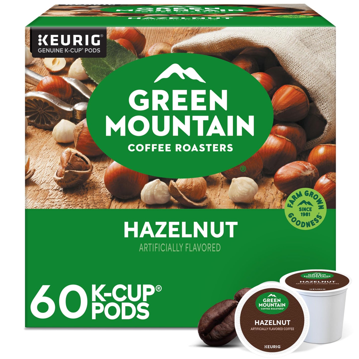 Green Mountain Coffee Roasters Hazelnut K-Cup Pods, Light Roast, 60 Count (6 Packs of 10)