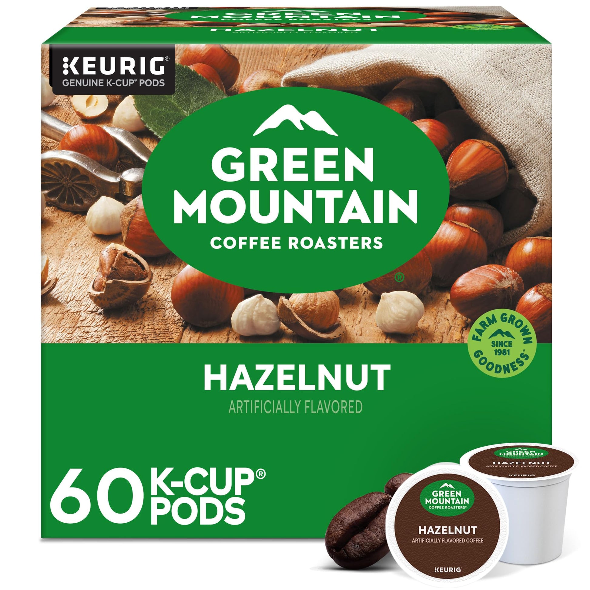 Green Mountain Coffee Roasters Hazelnut K-Cup Pods, Light Roast, 60 Count (6 Packs of 10)
