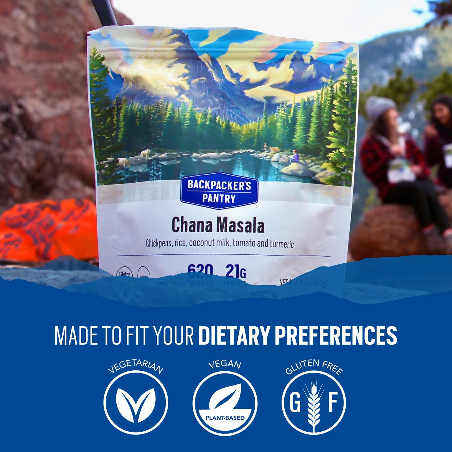 Backpackers Pantry Chana Masala, 2 Servings Per Pouch, Freeze Dried Food, 14 Grams Of Protein, Vegan, Gluten Free