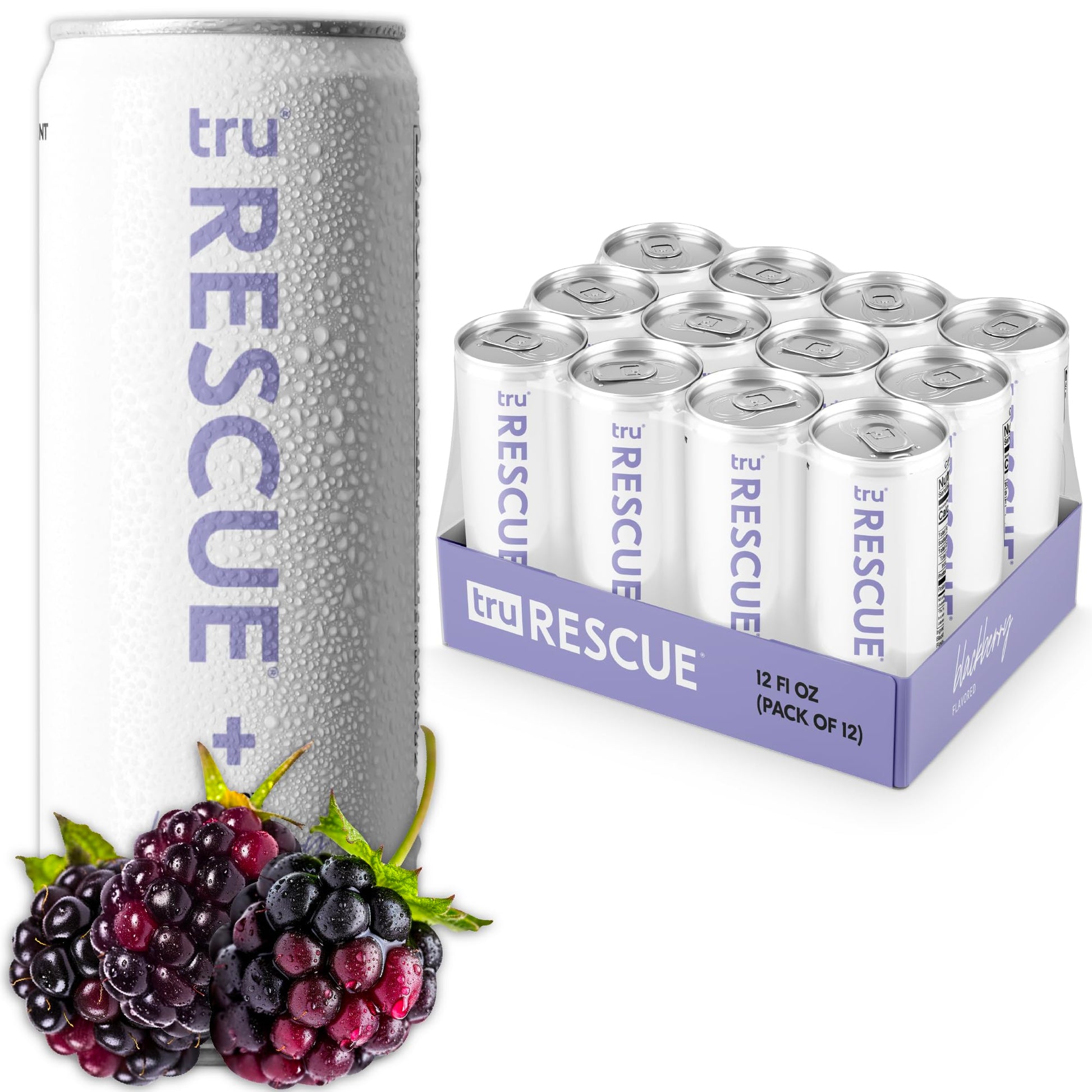 Tru Refresh Sparkling Water with Electrolytes, Prickly Pear & Blackberry Juice, 12 Fl Oz Cans, 12 Pack, Gluten Free, Vegan
