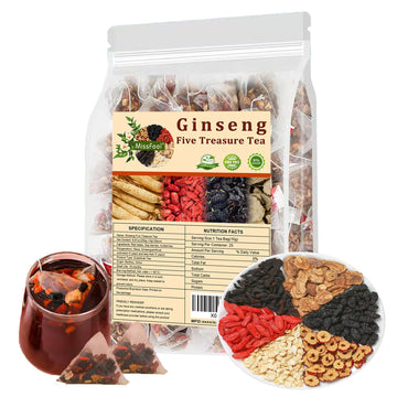 Ginseng Five Treasure Tea, Kidney Tea Formula Ginseng Six Treasure, Natural kidney Detox tea for Men&Women, Organic Chinese Herb