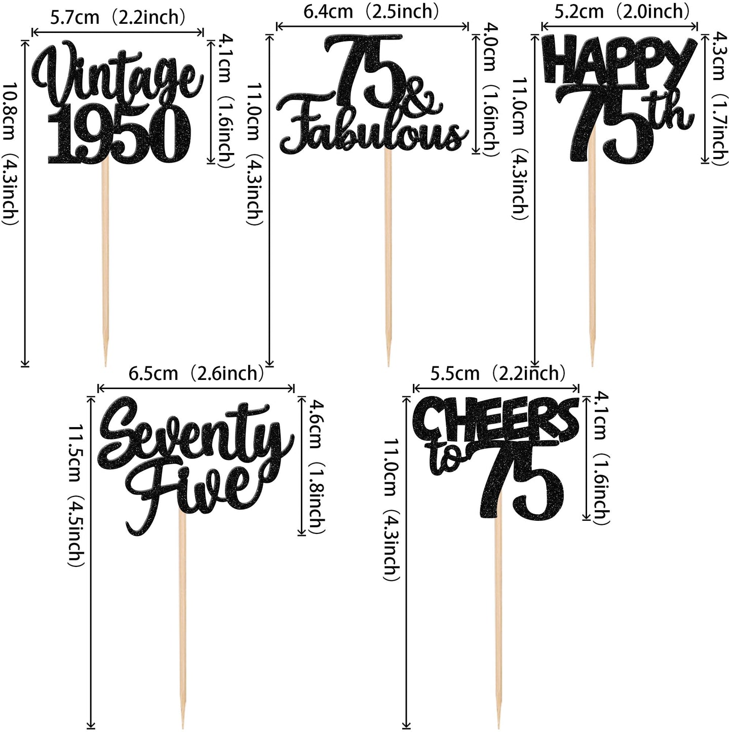 30Pcs Happy 75Th Birthday Cupcake Toppers Glitter Seventy Five Vintage 1948 Cupcake Picks 75 Fabulous Cheers To 75 Years Cake De