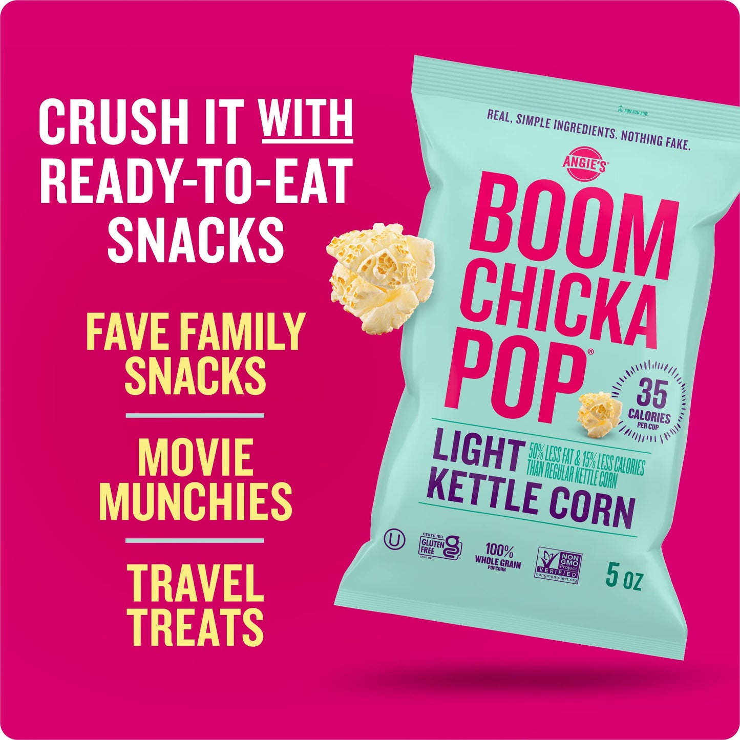 Angie'S Boomchickapop Light Kettle Corn Popcorn, 5 Ounce Bag (Pack Of 12 Bags)