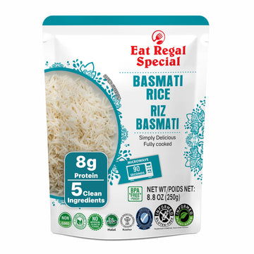 Eat Regal Basmati Rice Ready To Eat Microwavable In 90 Seconds Shelf Stable  8G Protein  No Added Sugar  No Cholestrol  Natural Ingredients  Gluten Free  Clump-Free  No Kneading 8.8 Oz  Pack Of 6