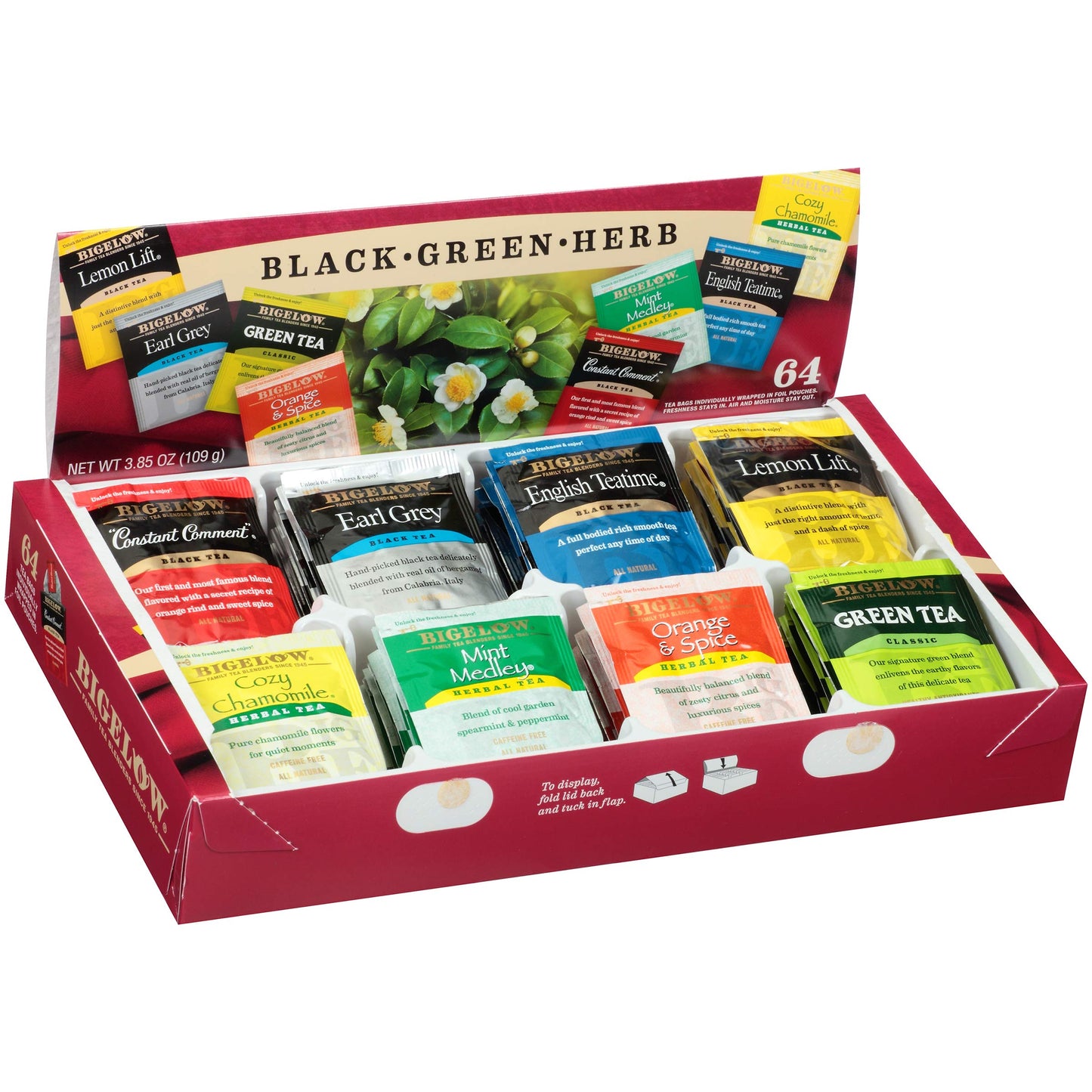 Bigelow Fine Tea & Herbal Tea Assortment 64 Count Box (Pack Of 2) Caffeinated And Energy Blend Tea  128 Tea Bags Total