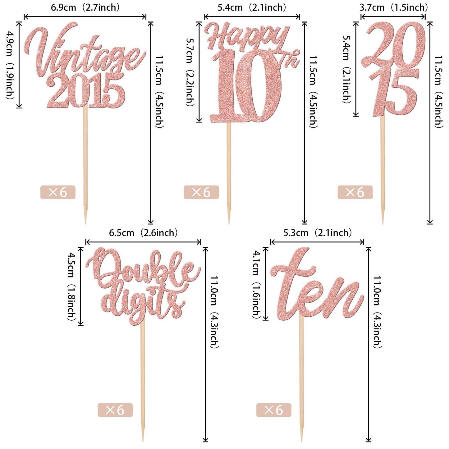30Pcs Happy 10Th Birthday Cupcake Toppers Cheers To 10 Vintage 2015 Cupcake Picks Hello 10 Ten 10Th Birthday Decorations For 10T